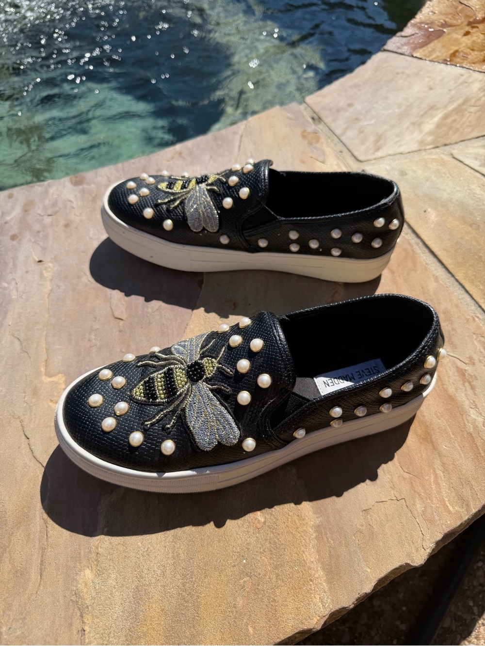 Steve Madden Black Pearl Bee Embroidered Slip-On Sneakers - Picture 3 of 8